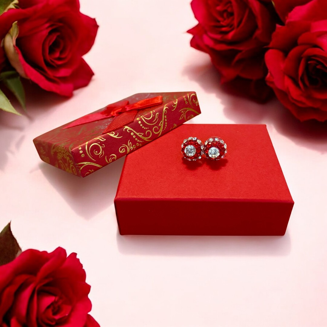 Red Diamond Stud Earrings