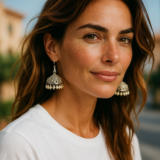 Silver Pearl Jhumka Earrings