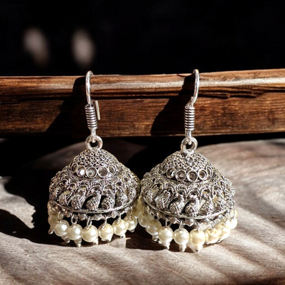 Silver Pearl Jhumka Earrings