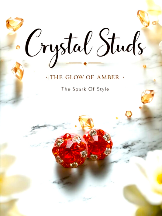 Orange Floral Crystal Studs