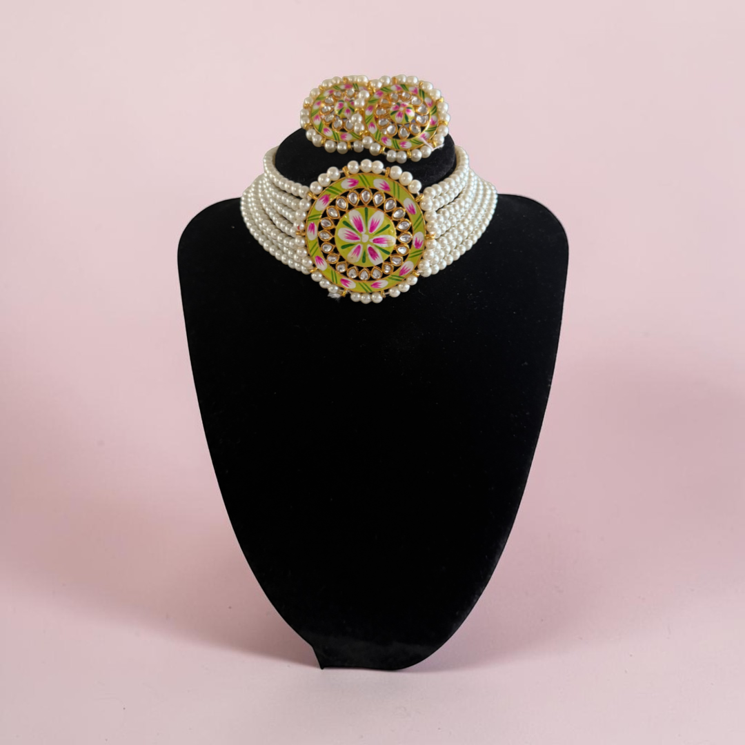 Neon Green Meenakari Choker Set NEW